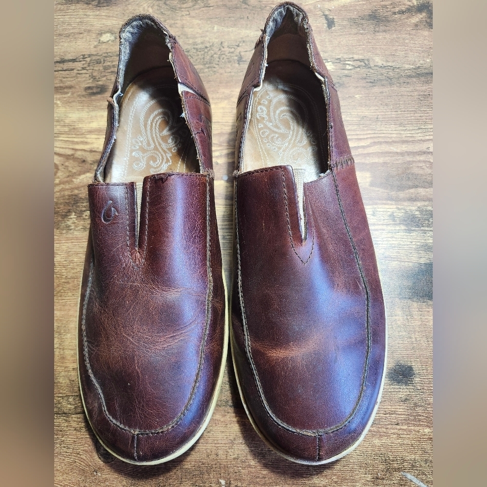 Men's Olakai Brown Leather Slip-On Shoes